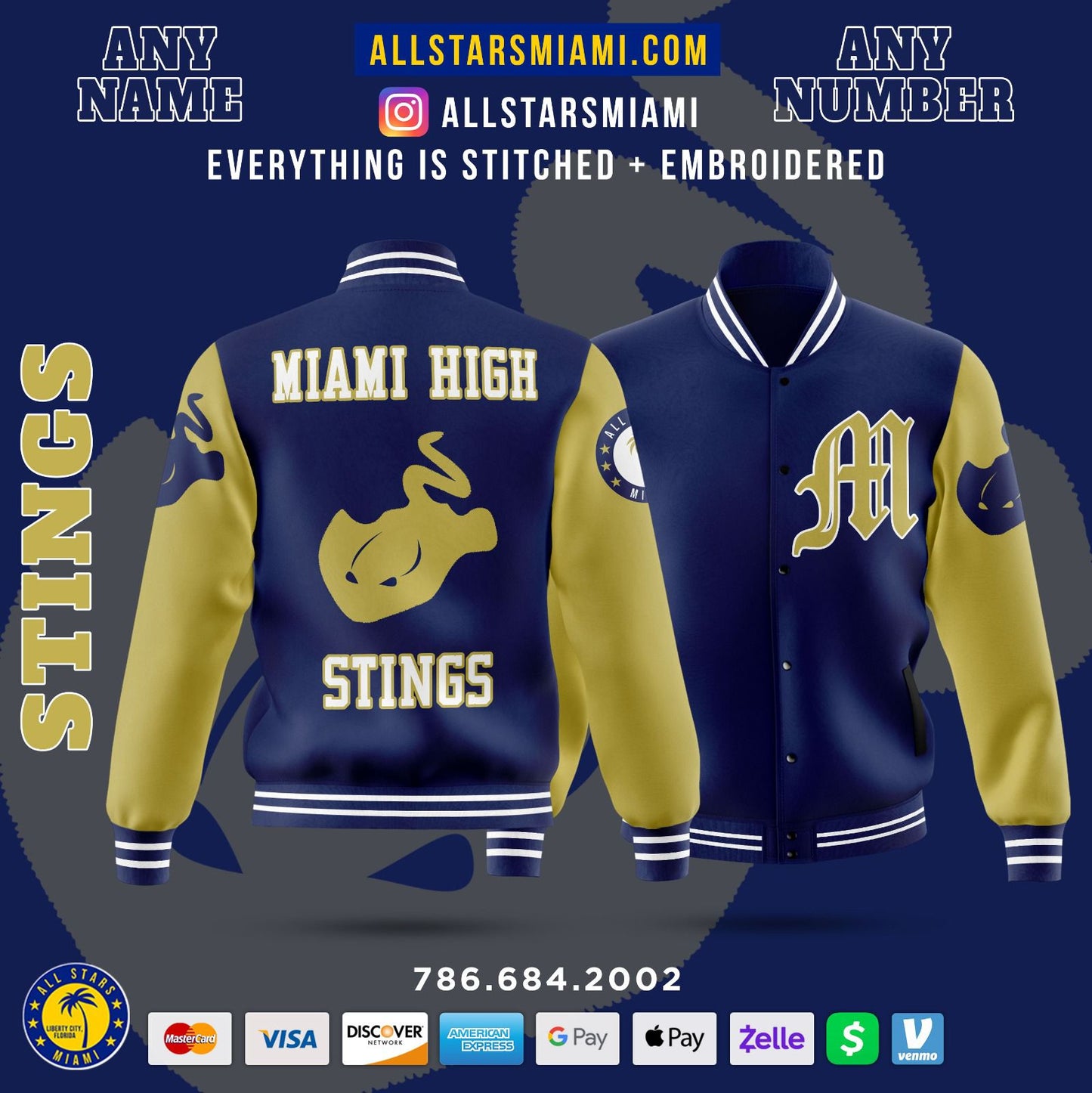 MIAMI HIGH STINGS VARSITY LETTERMAN JACKET
