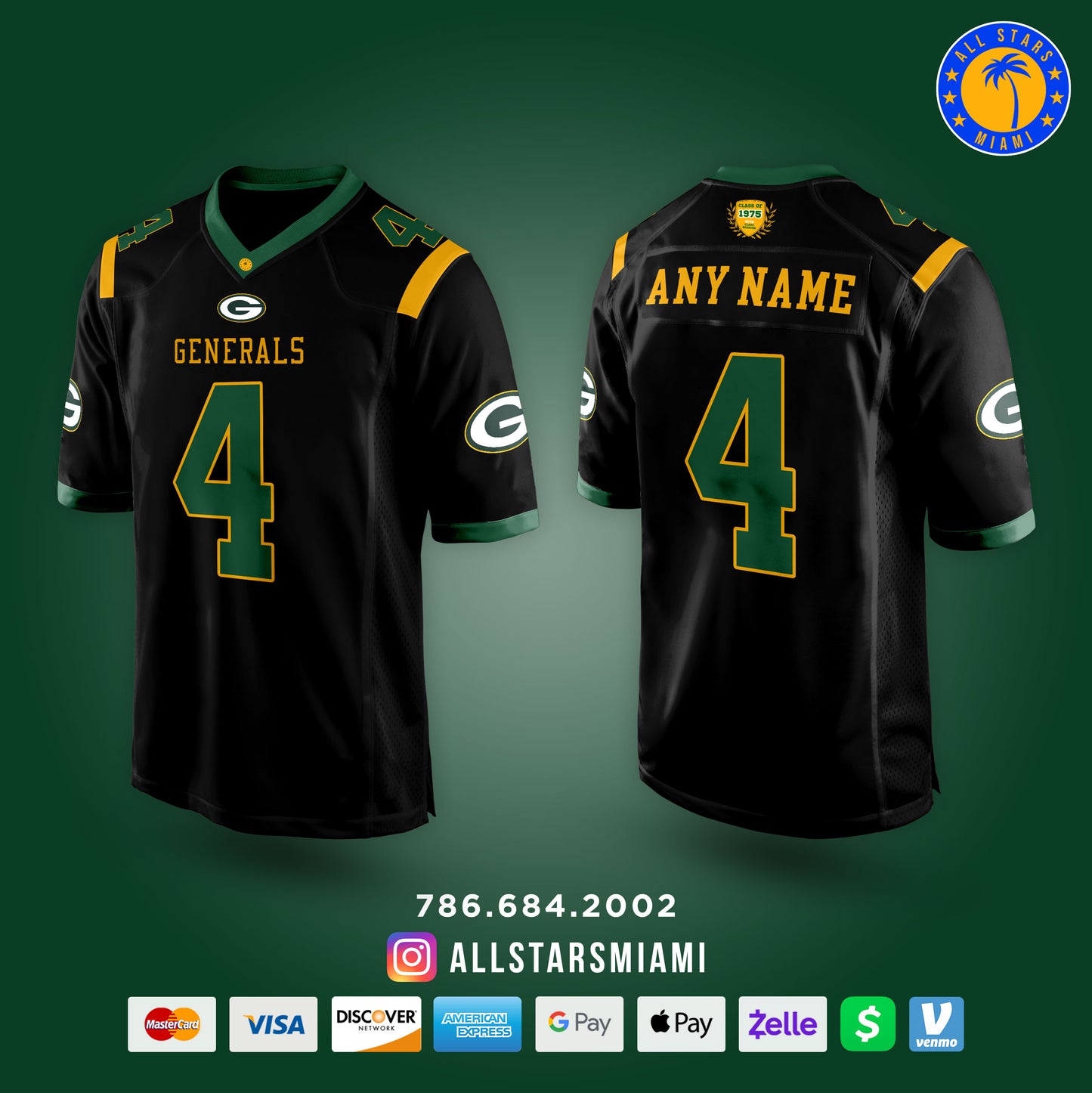LIMITED EDITION CLASS OF 1975 - Miami Jackson Generals Football Jersey