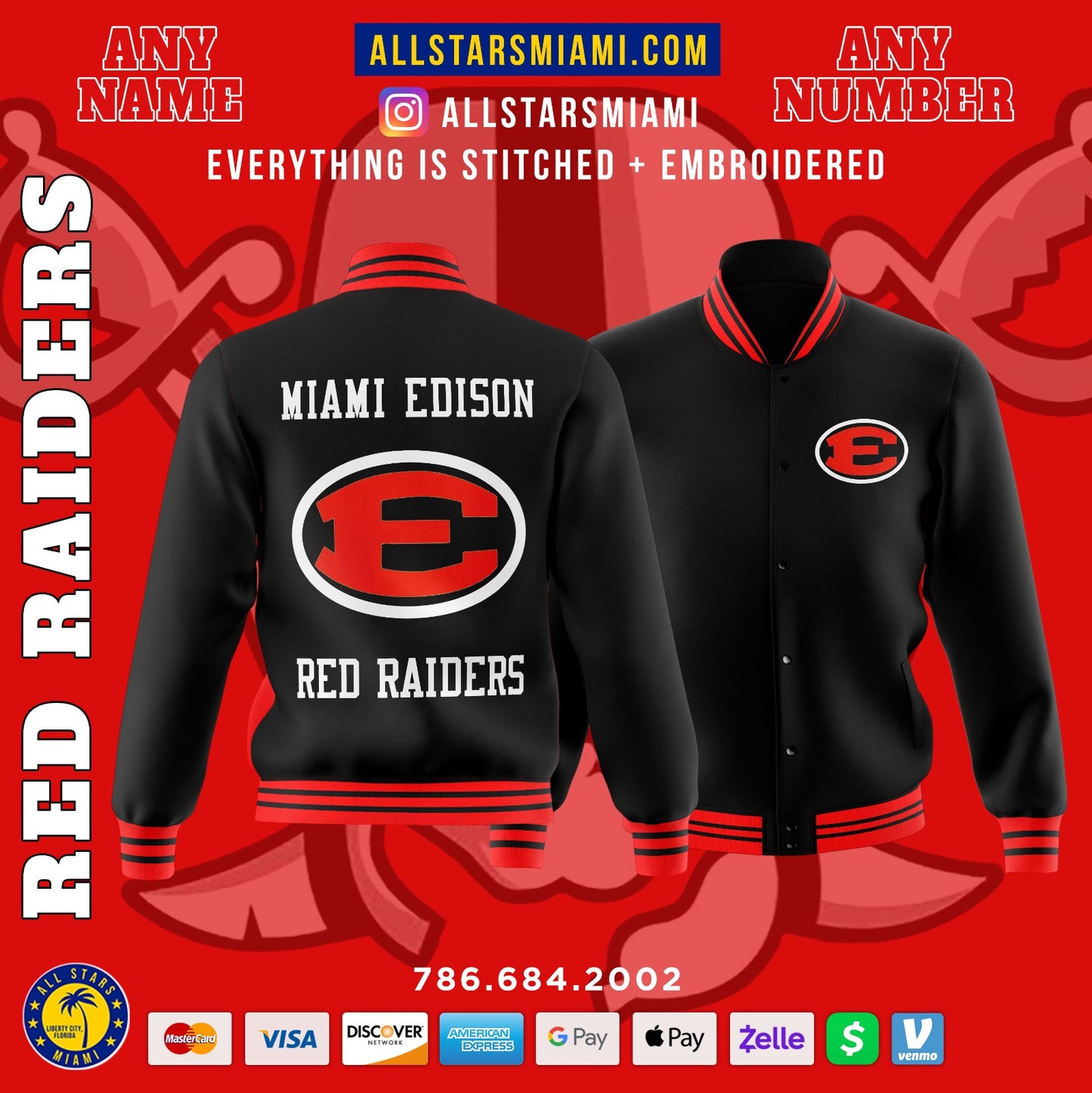 EDISON RED RAIDERS VARSITY LETTERMAN JACKET