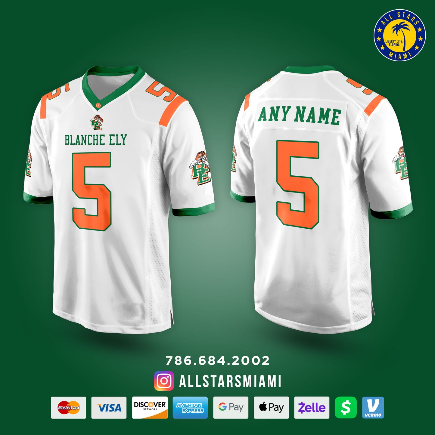 BLANCHE ELY TIGERS FOOTBALL JERSEY