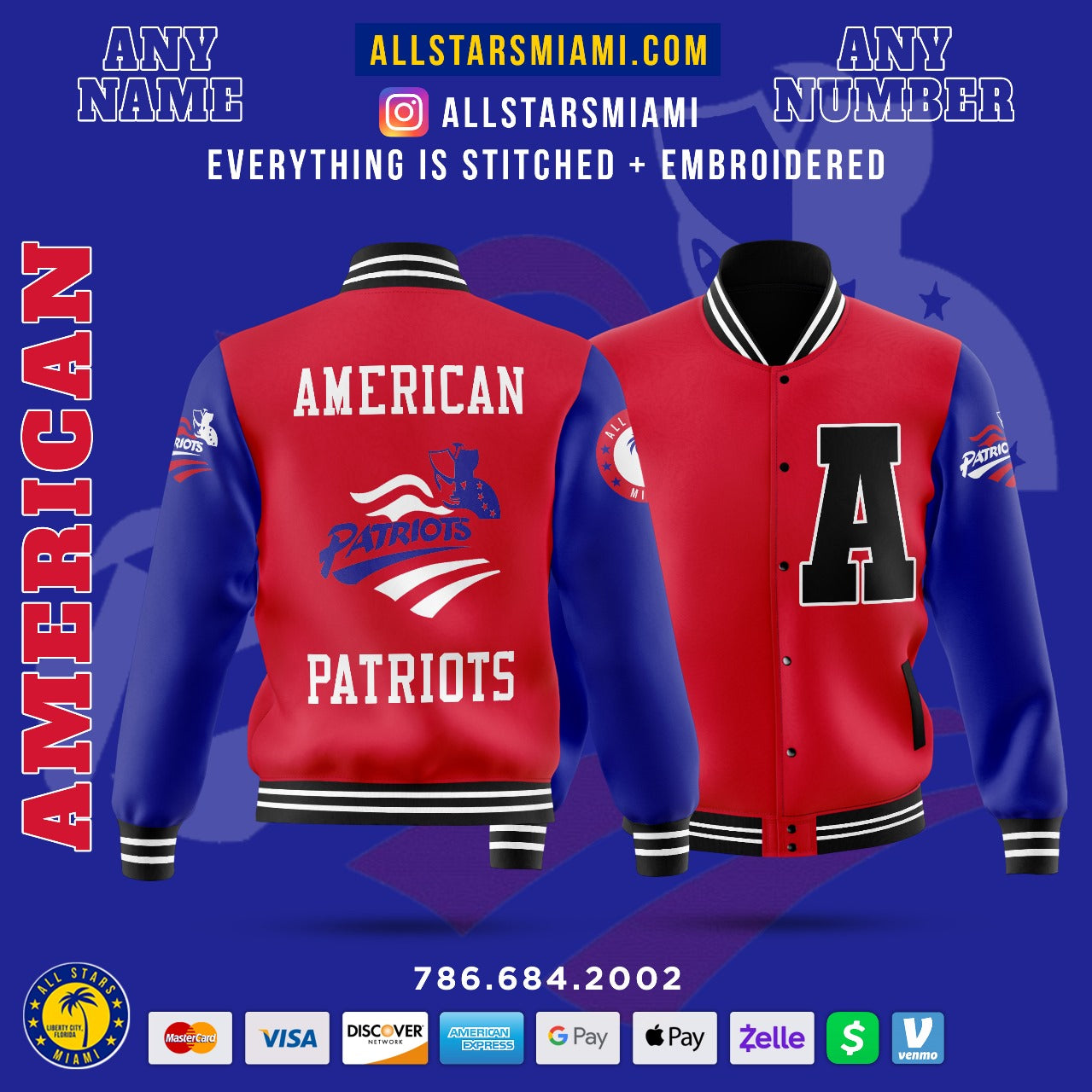 AMERICAN PATRIOTS VARSITY LETTERMAN JACKET
