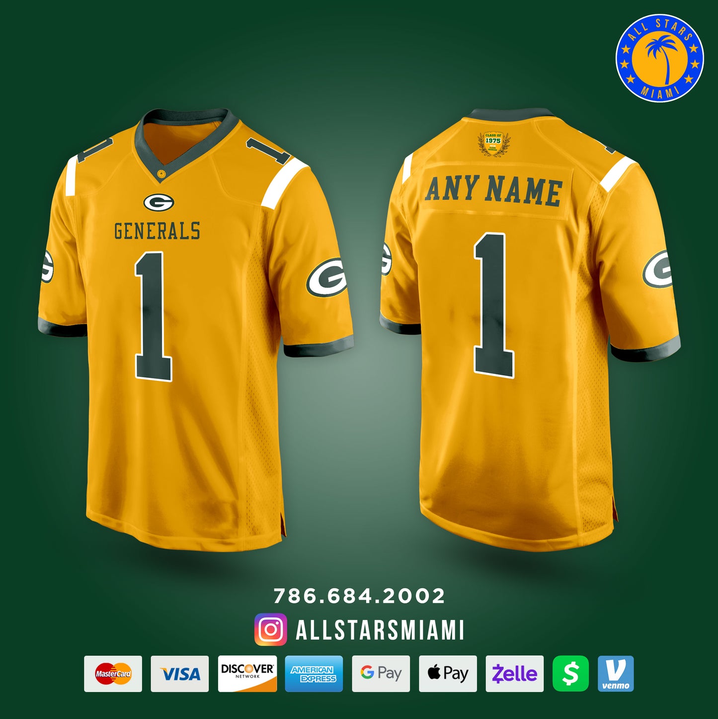 LIMITED EDITION CLASS OF 1975 - Miami Jackson Generals Football Jersey