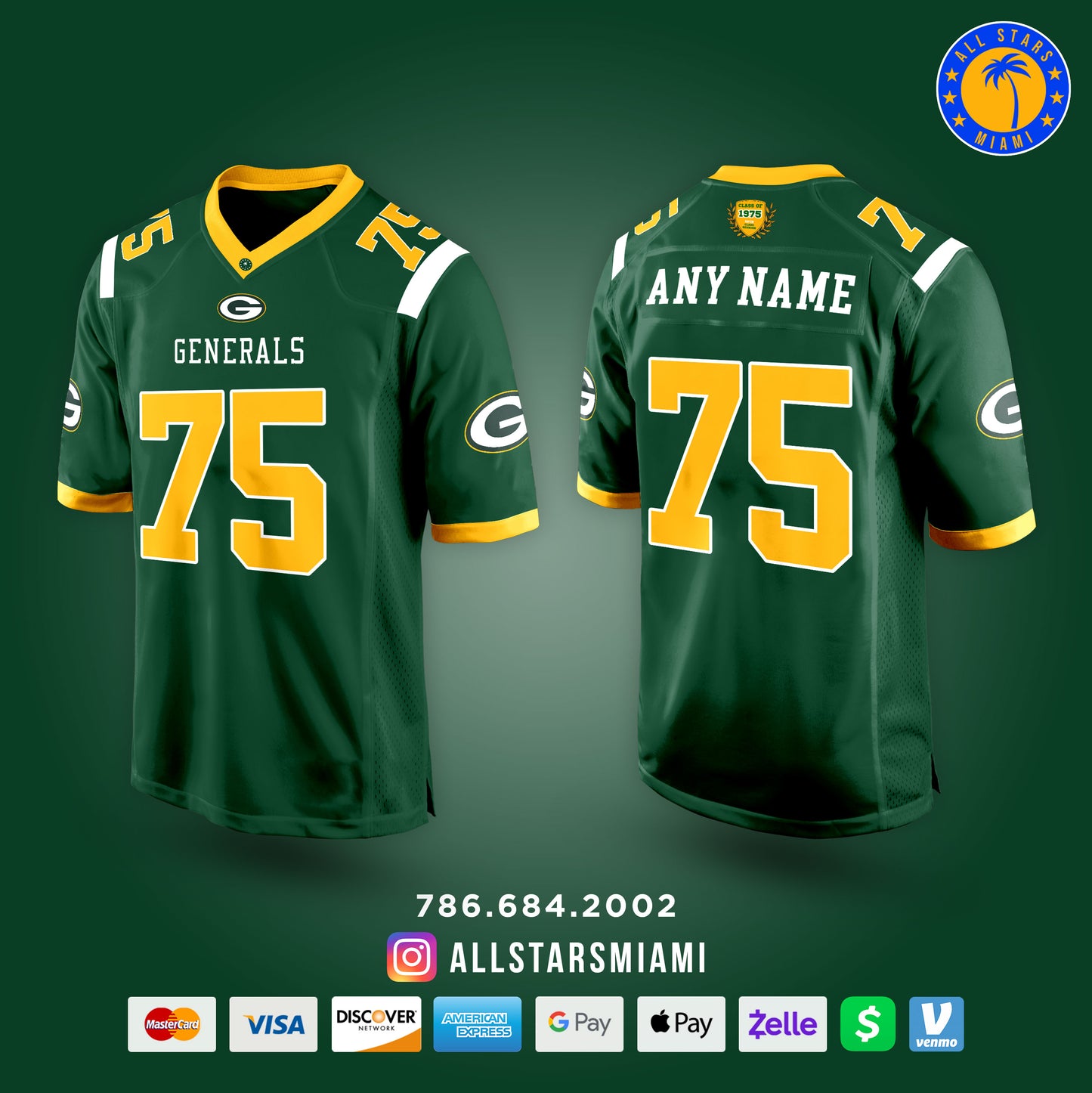 LIMITED EDITION CLASS OF 1975 - Miami Jackson Generals Football Jersey