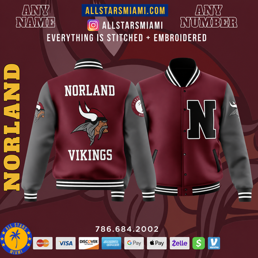 NORLAND VIKINGS VARSITY LETTERMAN JACKET (Grey Sleeves)