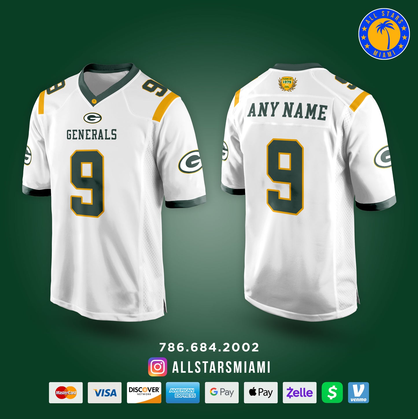 LIMITED EDITION CLASS OF 1975 - Miami Jackson Generals Football Jersey
