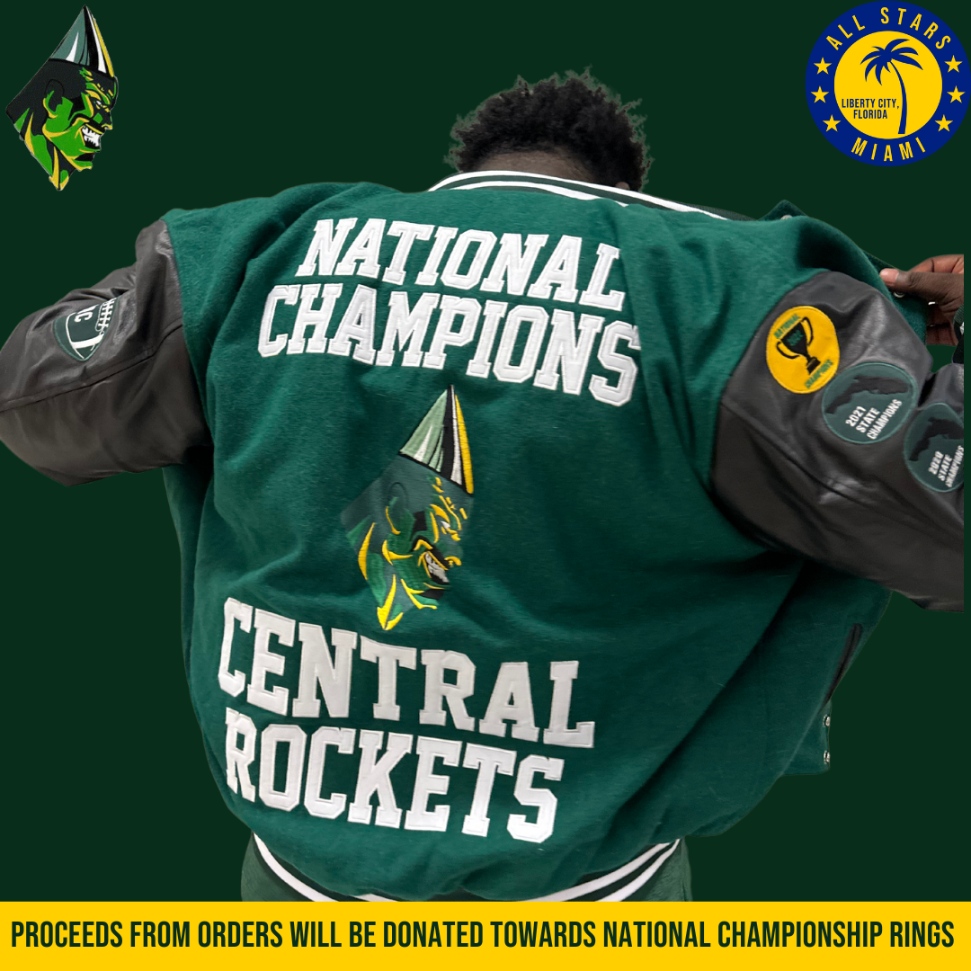 EXCLUSIVE NATIONAL CHAMPIONSHIP MIAMI CENTRAL ROCKETS LETTERMAN JACKET