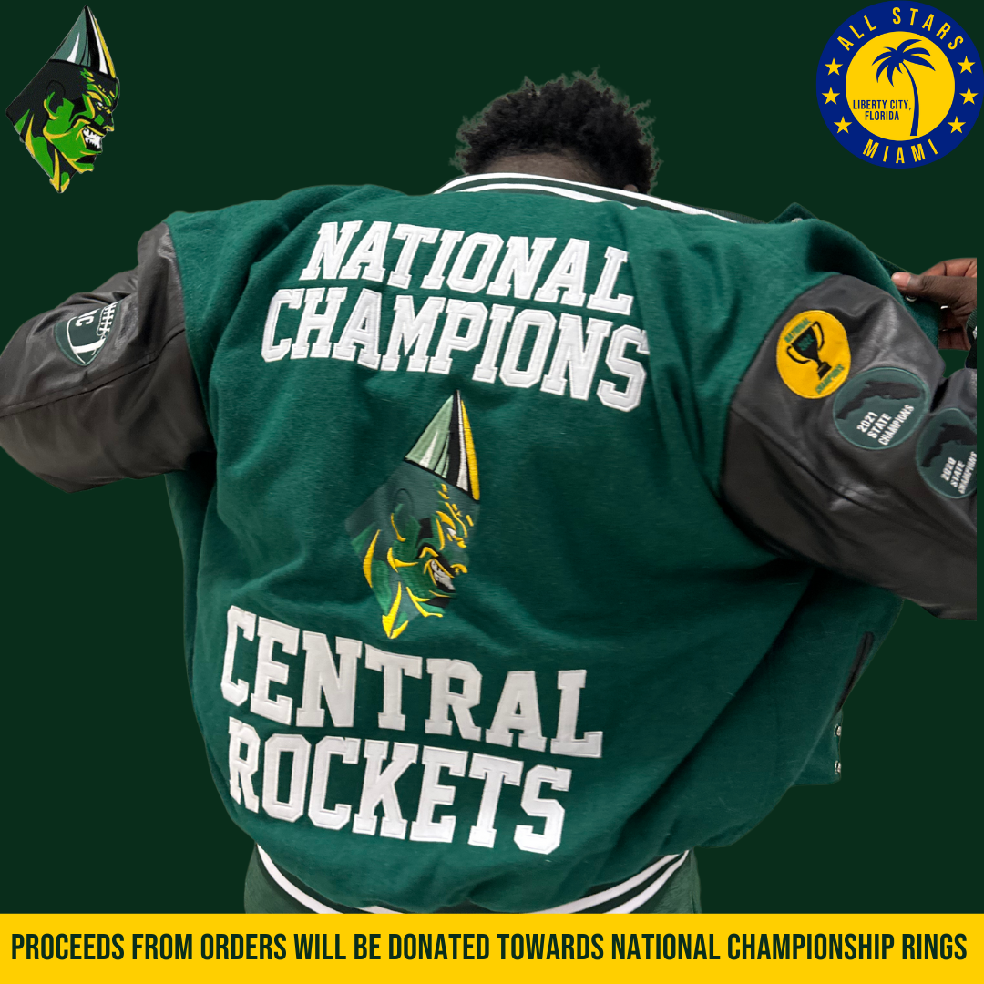 EXCLUSIVE NATIONAL CHAMPIONSHIP MIAMI CENTRAL ROCKETS LETTERMAN JACKET ...