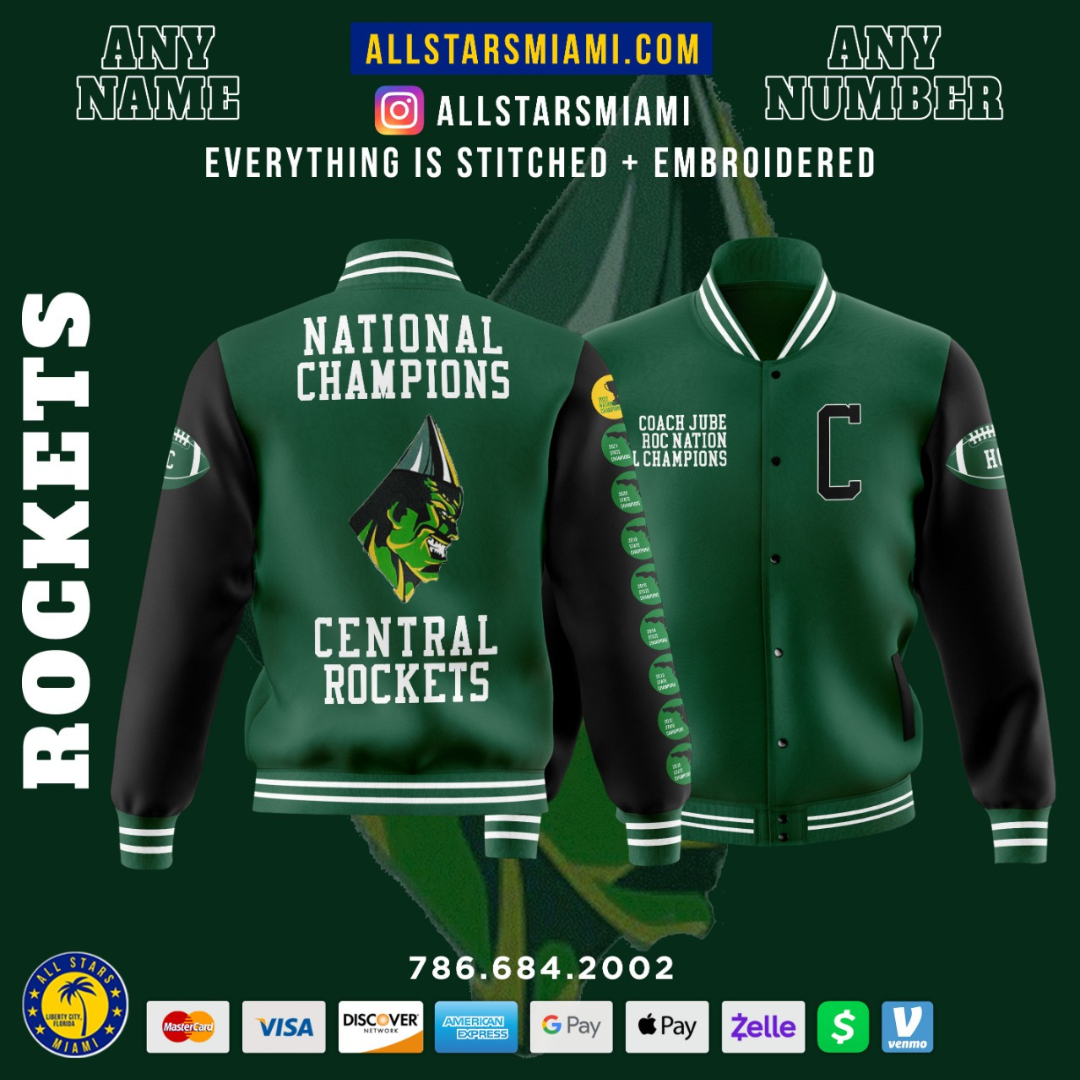EXCLUSIVE NATIONAL CHAMPIONSHIP MIAMI CENTRAL ROCKETS LETTERMAN JACKET
